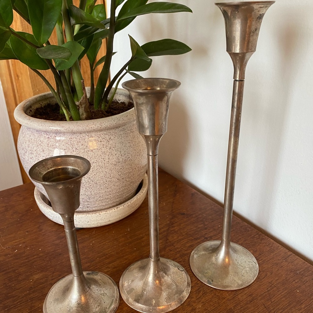 Set of 3| Brass Graduated Candle Holders Tulip Vtg